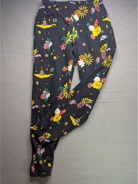 Nike Jogger Pants Mens 31 Black Psychedelic Floral Alien Print Elastic Waist